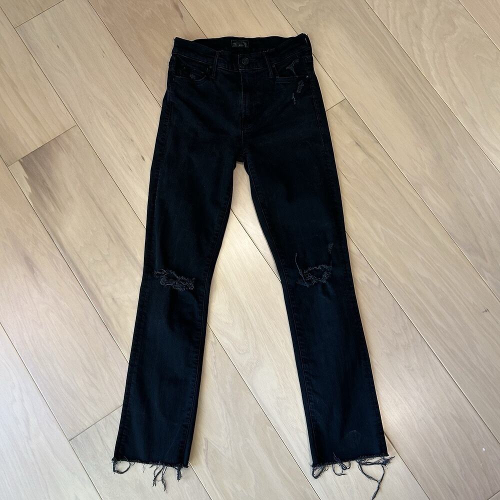 Mother The Rascal Ankle Fray In Guilty As Sin Black Jeans Women’s 25